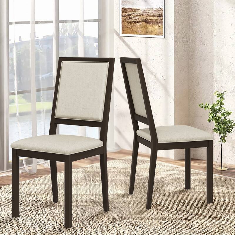 Farmhouse Set of 2 Upholstered Dining Chairs - Rustic Wood Legs & Fabric Seats for Kitchen, Dining Table