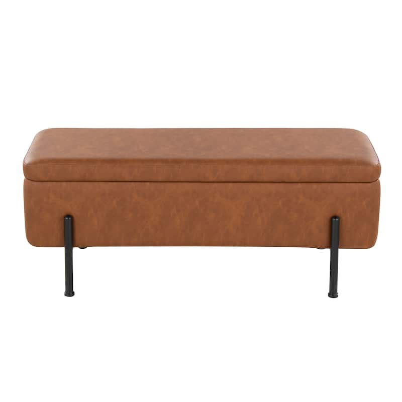 Silver Orchid Galotti Storage Bench with Flip-Top Lid - Camel Faux Leather/Black