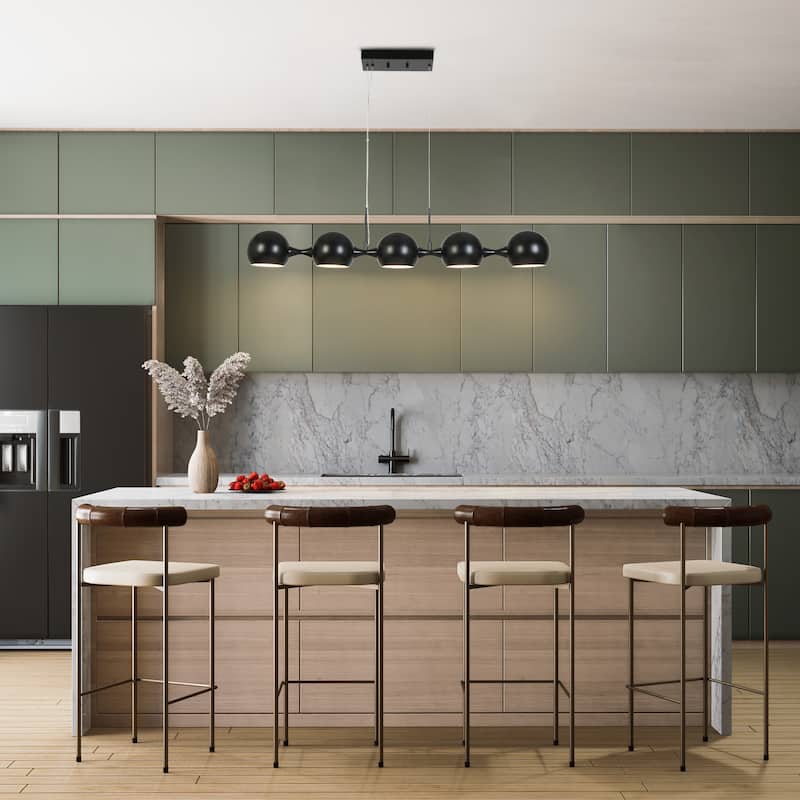 Modern 5-Light LED Black Linear Chandelier for Kitchen Island Dining Living Room - L 40.7" x W 5.9" x H 7.9