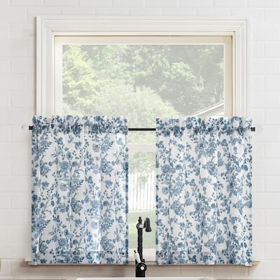 No. 918 Elara 2-pack Tonal Botanical Semi-Sheer Rod Pocket 2-Piece Kitchen Curtain Tier Pair