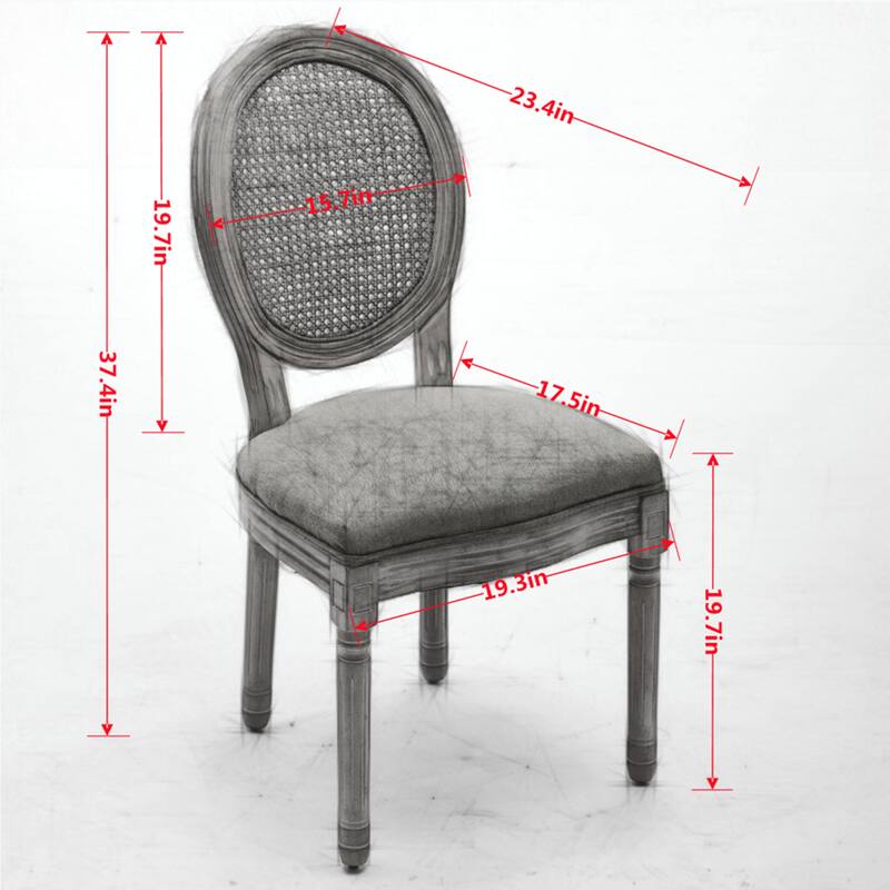Furniture,French Style Solid Wood Frame Antique Painting Linen Fabric Rattan Back Dining Chair,Set of 2,Tan