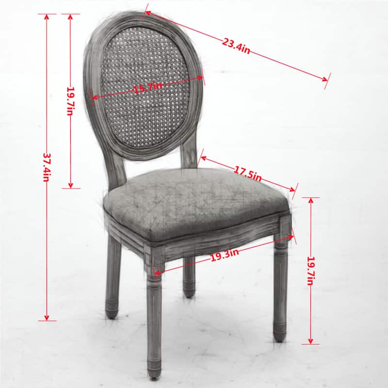 Oval Rattan Backrest Dining Chair Set of 2 Armless Side Chair