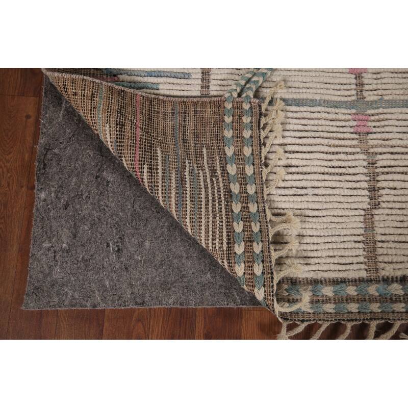 All-Over Moroccan Earth Tone Area Rug Hand-Knotted Wool Carpet - 7'11"x 10'7"