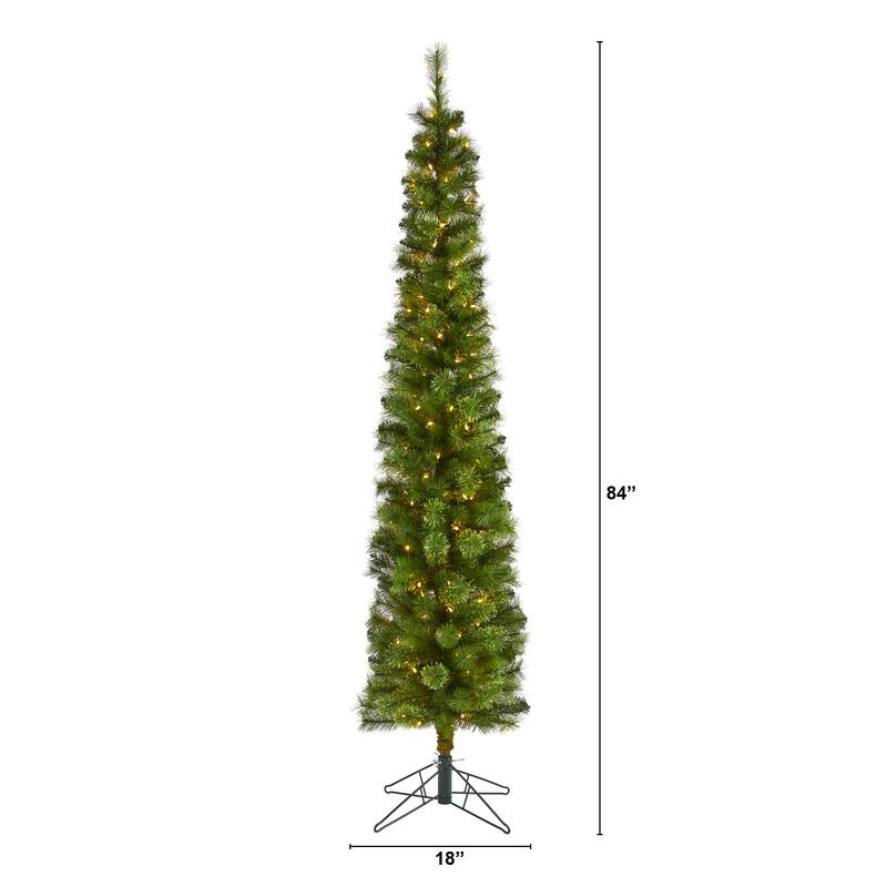 7' Pre-Lit Green Pencil Artificial Christmas Tree, Clear LED Lights - 7 Foot