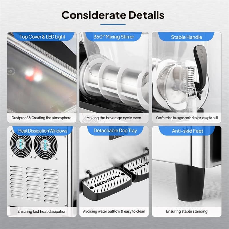 8 Gallon 110V 1000W Stainless Steel Slushie Machine