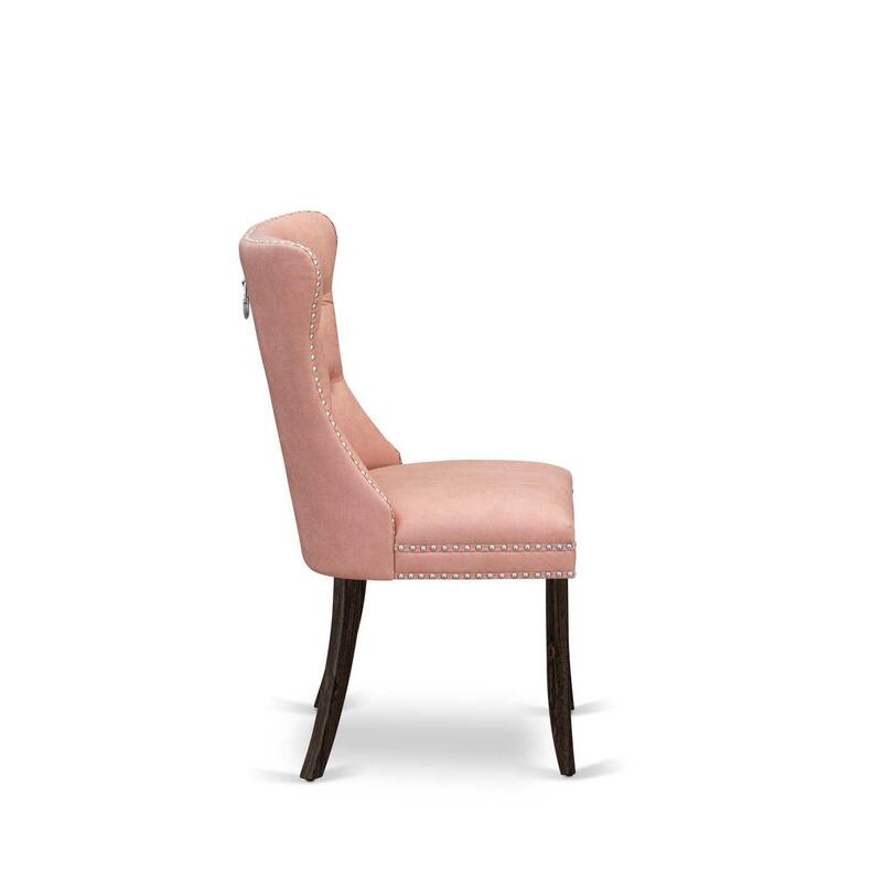 Parson Dining Chairs Set of 2 - Upholstered Kitchen Chairs with Nailhead Trim - Beige Red Faux Leather