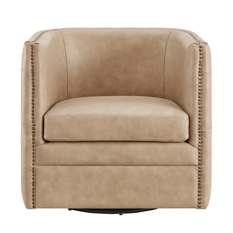 NPD Furniture Leslie Top Grain Leather Swivel Tufted Chair