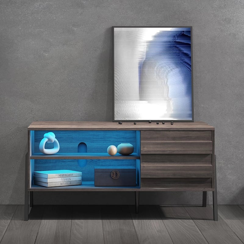 Mid-Century Modern TV Stand for 55"/65"/75" TV Console with LED Light