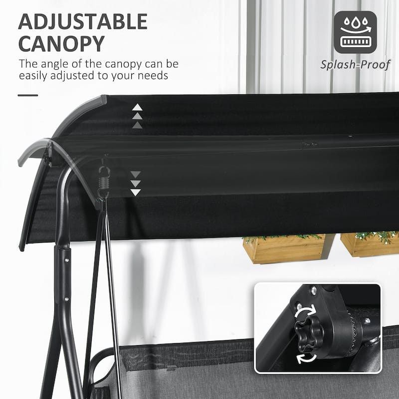 Steel 3-Seat Patio Swing with Stand and Removable Cushion - Outdoor Canopy Swing (529lb Capacity)