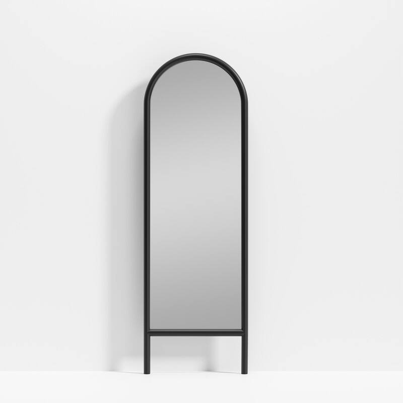 Ladder-Style Arched Solid Wood Framed Full Length Leaning Mirror