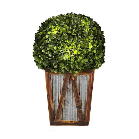 Teamson Home Artificial Topiary Shrub with Solar LED Lights in Farmhouse Base - 11.5(L) x 11.5 (W) x 18 (H)
