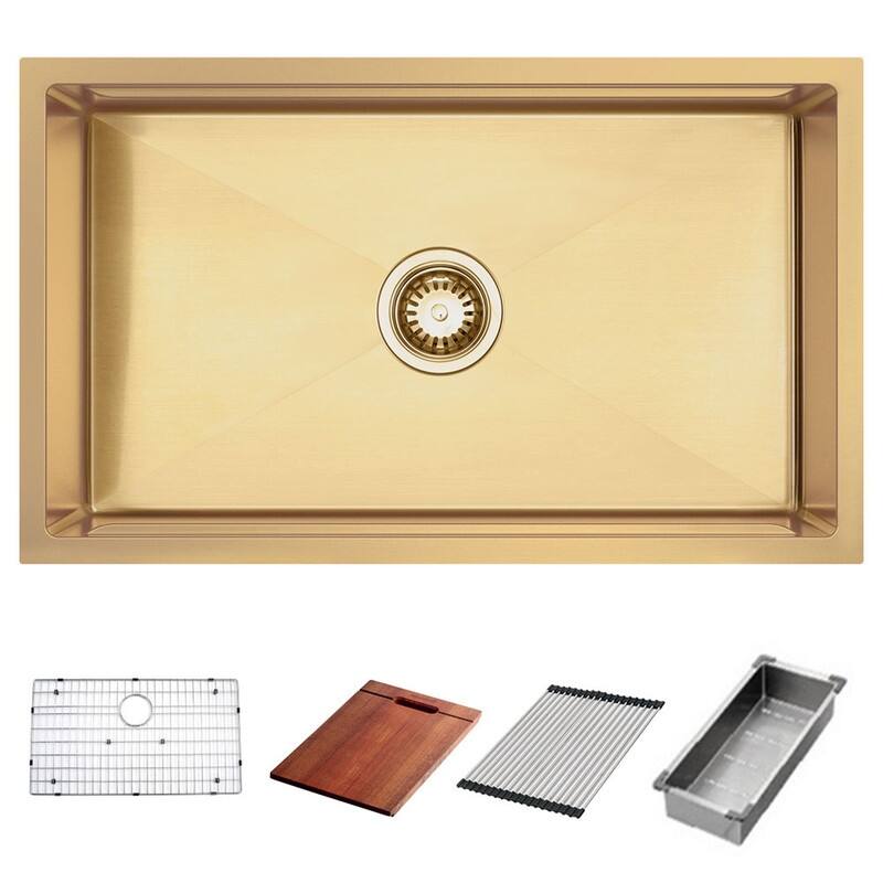 HIGOLD 30 inch Single Bowl Kitchen Sink Undermount,Stainless Steel Nano Sink, PVD Gold
