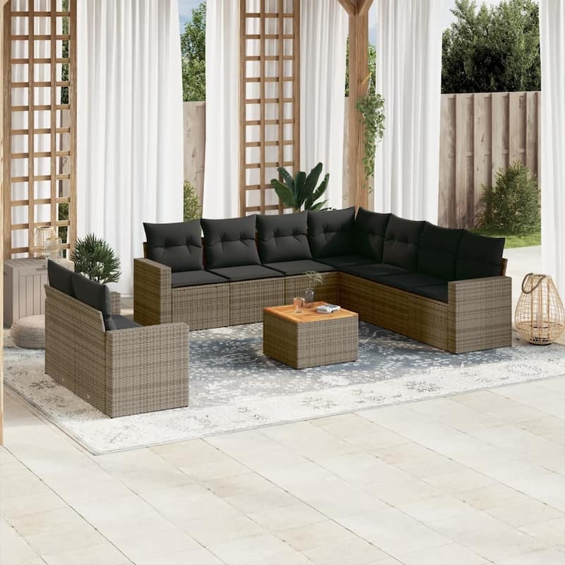 vidaXL Patio Sofa Set with Cushions Outdoor Furniture 10 Piece Poly Rattan - 25.8 x 24.4 x 27.2 - Grey
