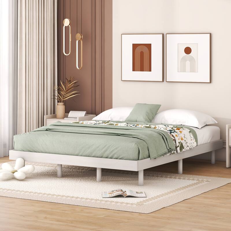 Modern Design Queen Floating Platform Bed Frame for Bedroom - White Washed