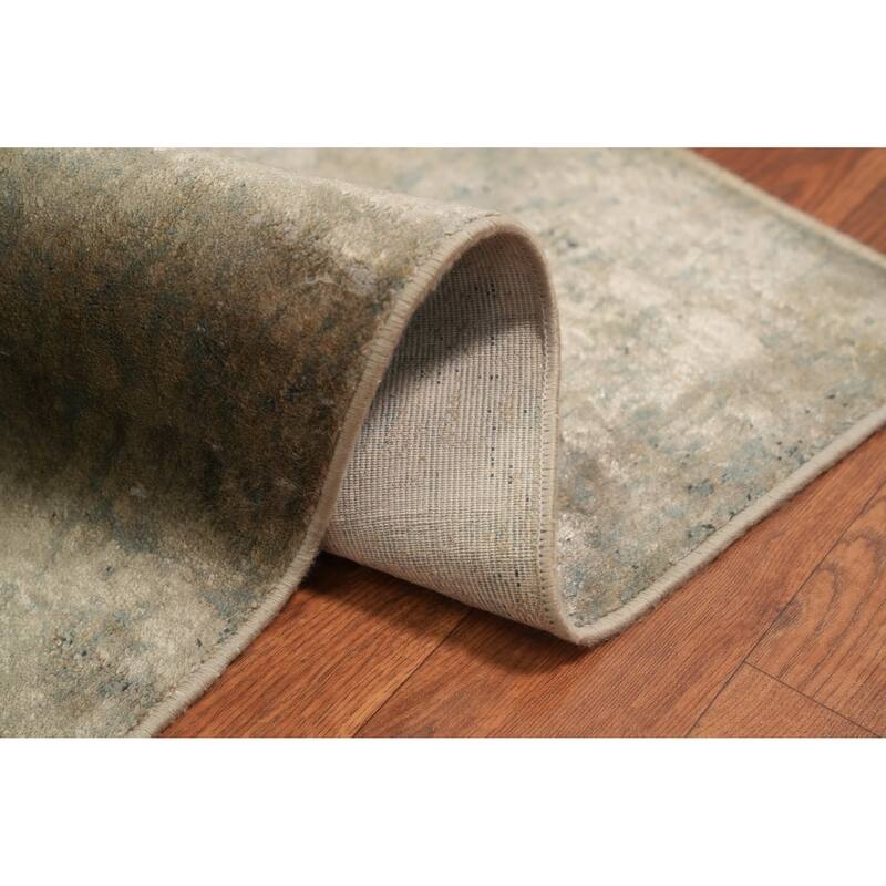 Machine Made Oriental Polyester Carpet Geometric Green Distressed Area Rug - 7' 5'' X 5' 2''