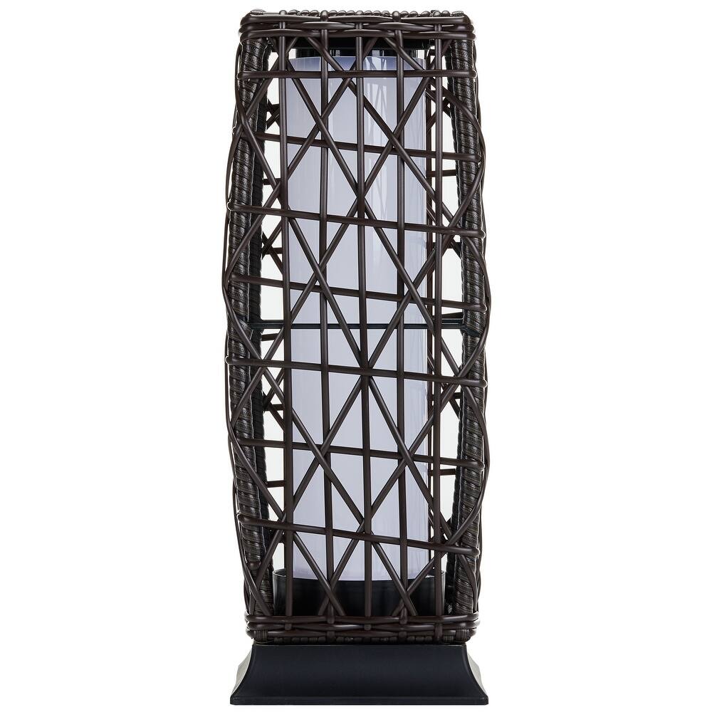 Solar Floor Lantern Outdoor Wicker Light with LED 7"x19" Weatherproof