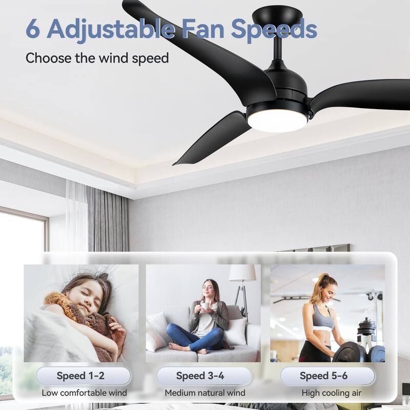 60" Black 3-Blade Ceiling Fan with LED Light Kit and Remote