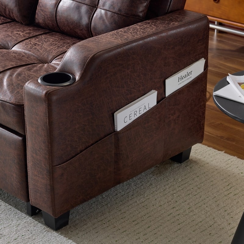 Upholstered Cat's Claw Leather Convertible Reclining Sleeper Sofa Bed With Cushions For Small Spaces