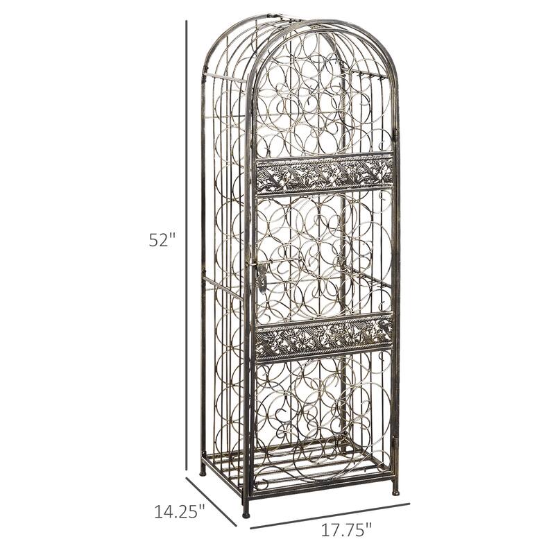 Wine Bakers Rack with Sliding Latch Door, Liquor Rack Freestanding Floor, Iron Wine Display Rack for Living Room