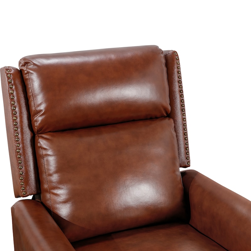 Mid-century Genuine Leather Recliner Adjustable Push Back Comfortable Set of 2 Arm Chairs for Living Room