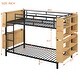 preview thumbnail 4 of 12, Twin Over Twin Metal Bunk Bed Bed Frame with Unique Storage Headboard & Four-Grid Shelving, Convertible to Two Beds, Black