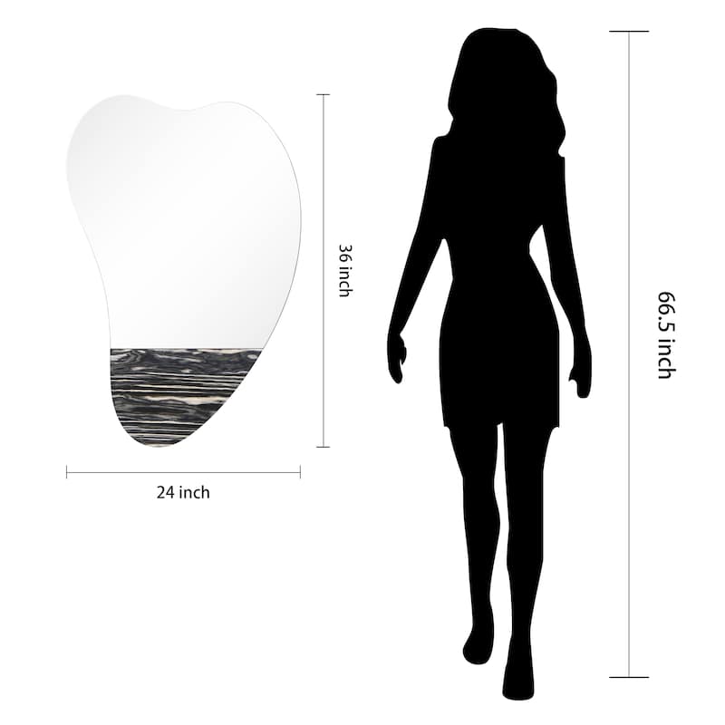 Curved Heart-Shaped Irregular Frameless Wall Mirror 36"x24" with Veneer - 36"x 24"x0.6"