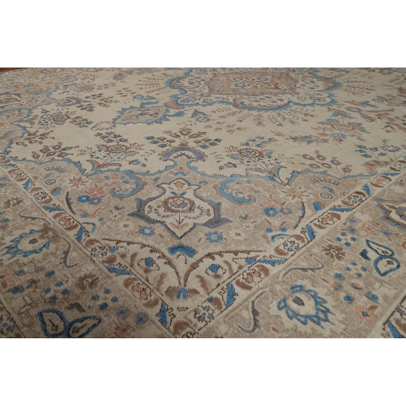 Hand Knotted Oriental 100% Wool Carpet Traditional Floral Beige & Ivories Tabriz Area Rug - 11' 0'' X 8' 2''