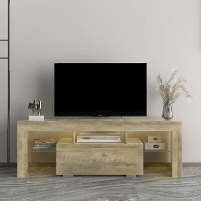 3 Shelves TV Console Flat Screen TV Cabinet for Living Room, Walnut ...