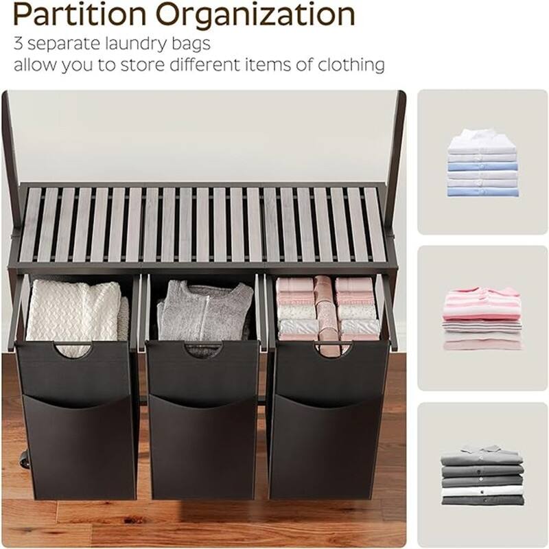 Laundry Sorter, Rolling Laundry Hamper with Hanging Rack - 35.4"L x 11.8"W x 70.9"H