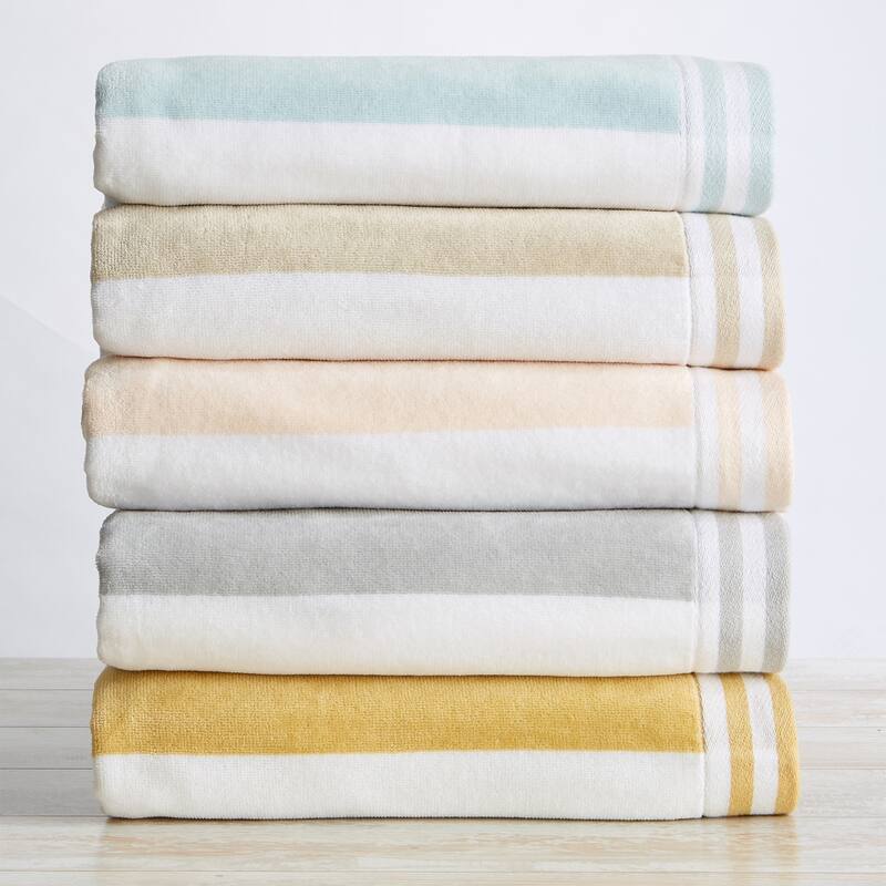 Linery & Co. 100% Cotton Velour Cabana Stripe Beach Towel