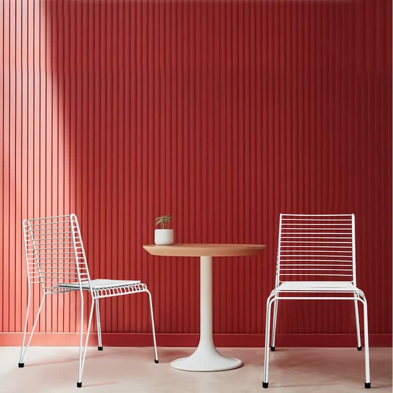 Contemporary Metal Slat Chair With Seat Pad Set of 2 - White