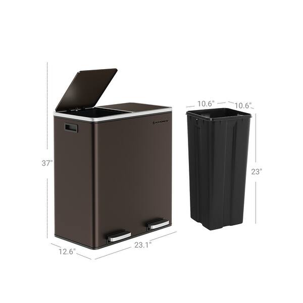 SONGMICS Trash Can, 2x 8 Gallon Stainless Steel Garbage Can, Brown On