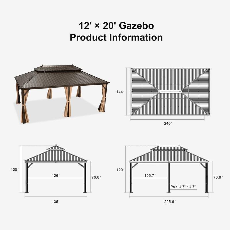 PURPLE LEAF Outdoor Gazebo Aluminum Frame Galvanized Steel Hardtop Gazebo