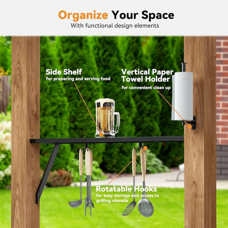 Grill Gazebo 6' X 12', Cedar Wood Gazebo with USB and USB-C Charging Ports for Patio