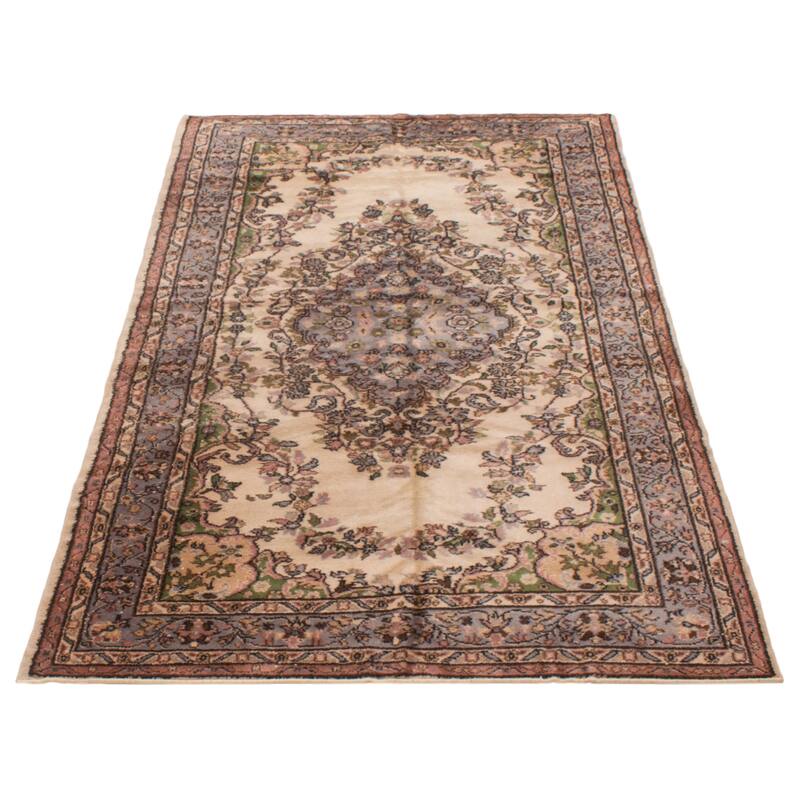 ECARPETGALLERY Hand-knotted Melis Vintage Cream Wool Rug - 5'3 x 9'4