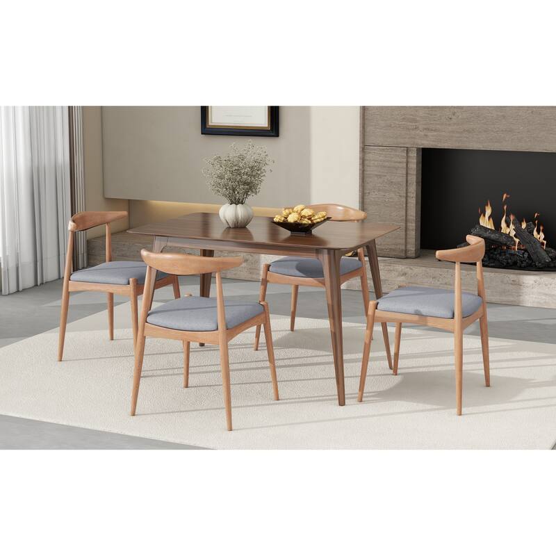 Roomfitters Set of 2 Solid Rubberwood Dining Chairs with Arched Ergonomic Backrest and Padded Cushions, Natural & Gray