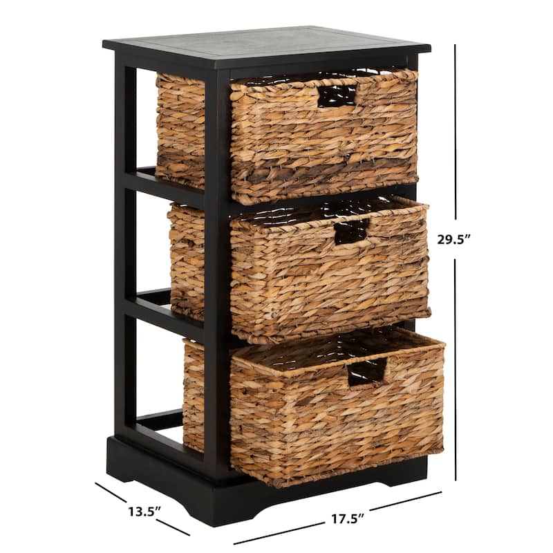 SAFAVIEH Evaline Distressed Black 3 Wicker Basket Storage Unit - 17.3" x 13.4" x 29.5" - 17Wx13Dx30H