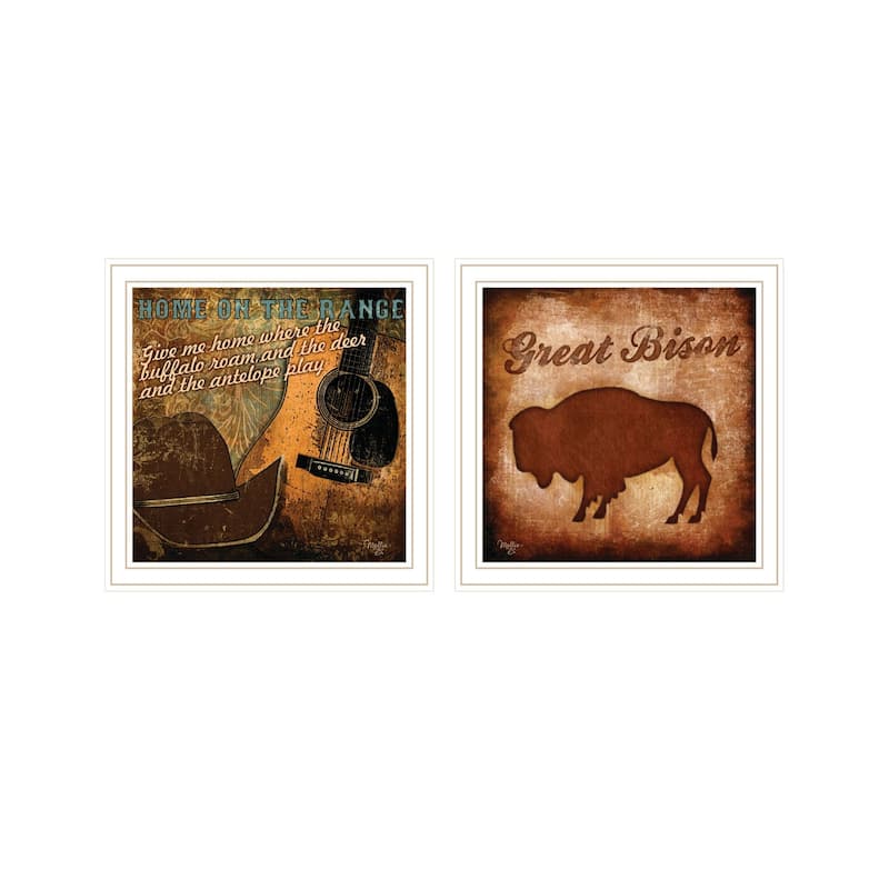 Trendy Decor 4U "Home on the Range-Western" Printed Framed Wall Art by Mollie B. - White - 14 x 14