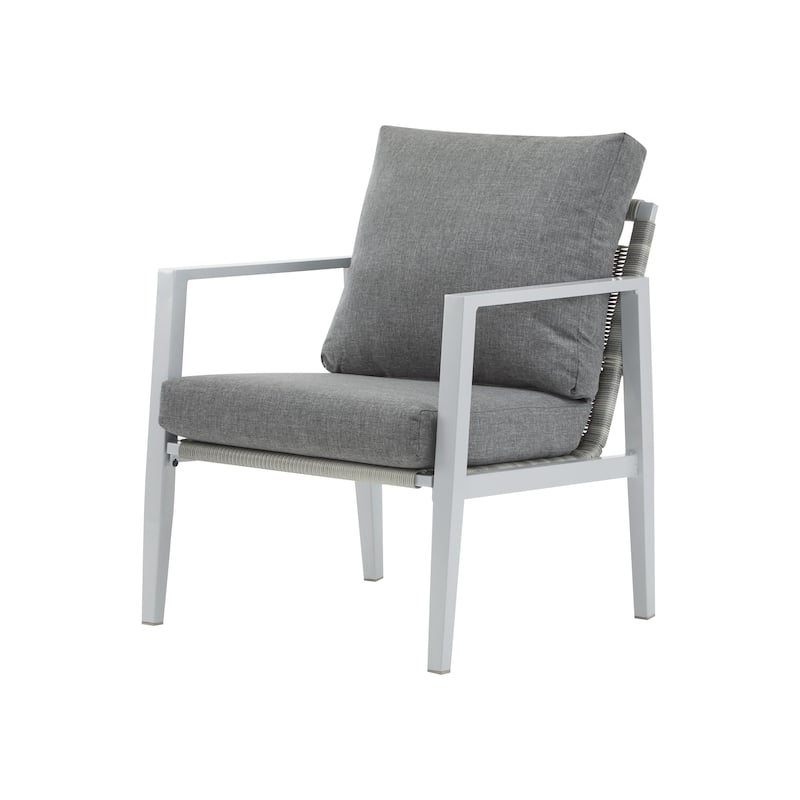 [Set of 2] Aluminum Lounge Chair with Sleek Rope Accents and Comfortable Cushions, Perfect for Modern Outdoor and Indoor Spaces