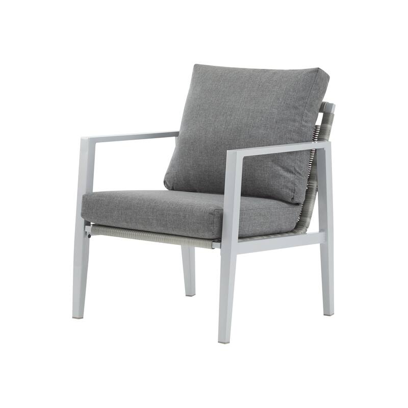 [Set of 2] Silver Aluminum Lounge Chair with Sleek Rope Accents and Comfortable Cushions