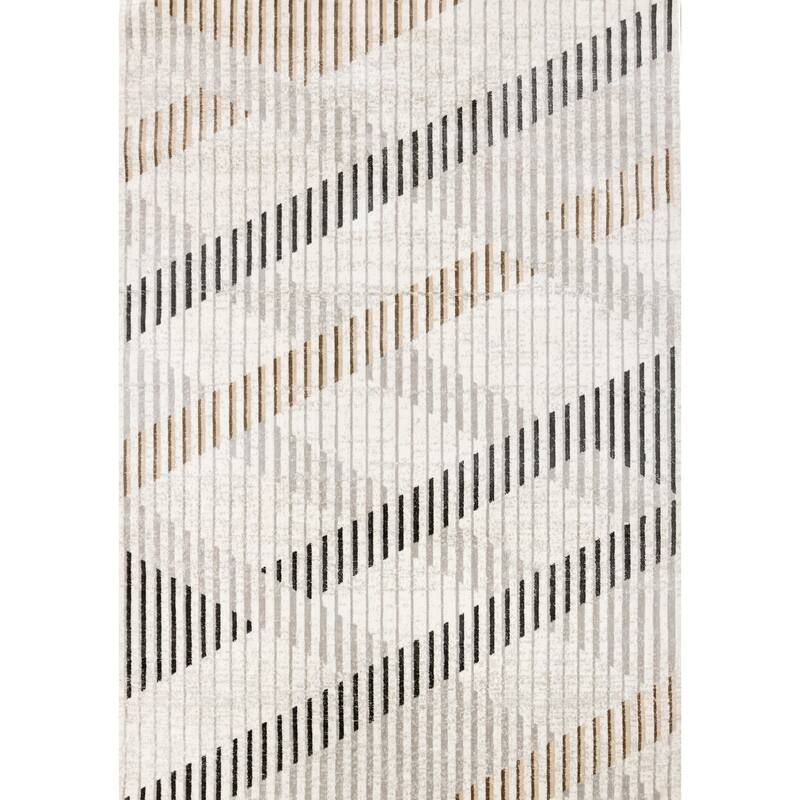 Washable Collection - Multicolored Basketweaved Lines Area Rug