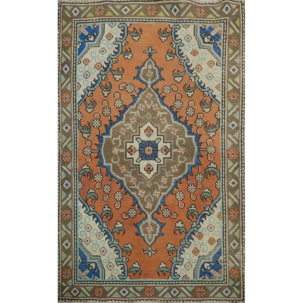 Hand Knotted Oriental 100% Wool Carpet Traditional Floral Oranges & Rust Tabriz Area Rug - 4' 8'' X 3' 1''