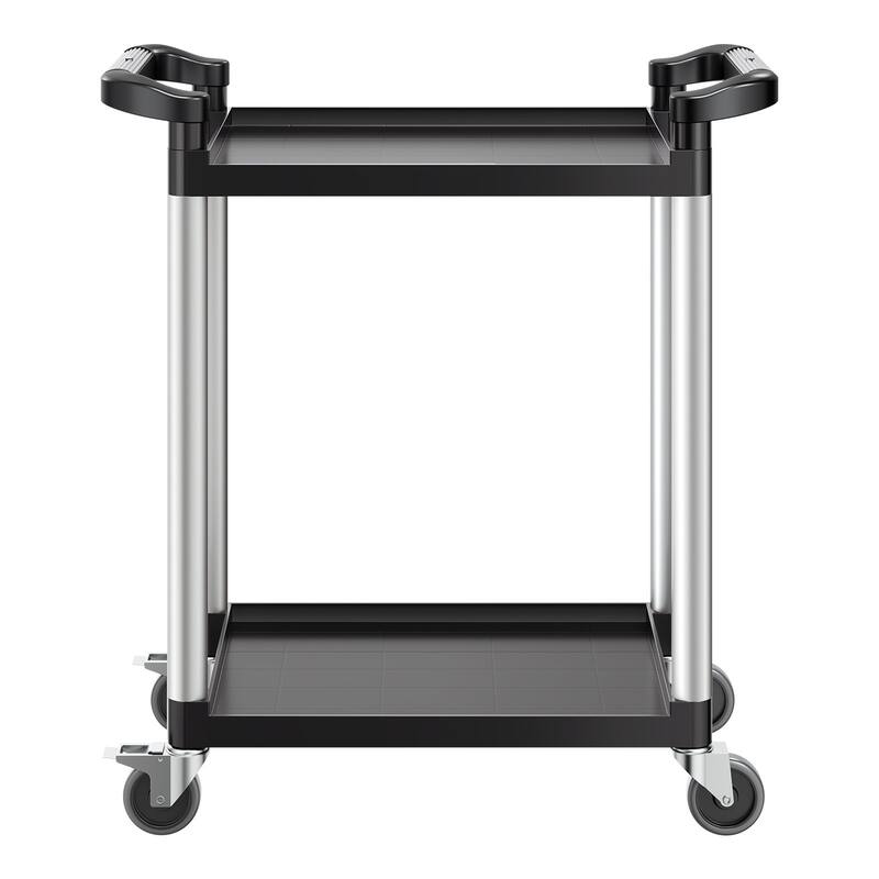 2-Tier Heavy Duty Utility Cart with Lockable Wheels for Easy Mobility - 31.5 x 16.1 x 37.2 in - Black