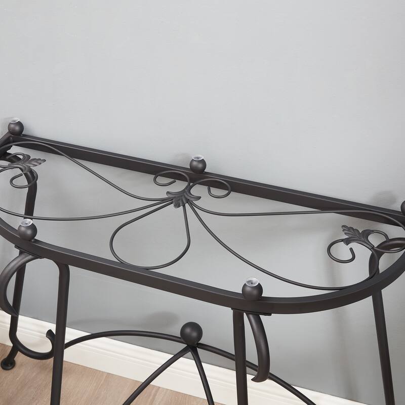Tempered Glass Console Table with Metal Frame