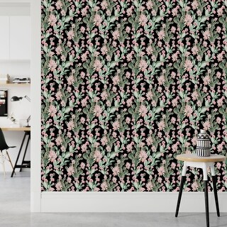 Dark Wallpaper with Pink Cactus Flowers Peel and Stick and Prepasted ...