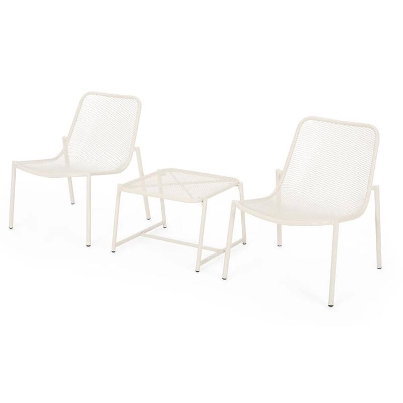 Roomfitters 3 Piece Outdoor Iron Patio Seating Group with Glass Top Side Table