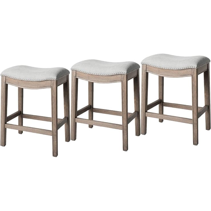 Maven Lane 26" Adrien Saddle Kitchen Counter Height Stool - Reclaimed Oak - Set of 3