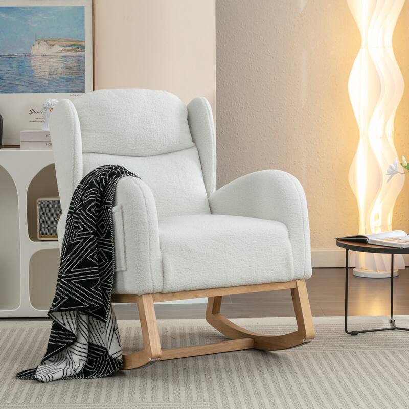 Teddy Fabric Rocking Chair With Packet Wood Legs