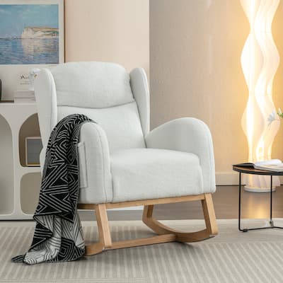 Teddy Fabric Rocking Chair With Packet Wood Legs