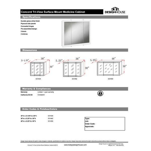 Shop Design House 531459 48 Framed Triple Door Mirrored Medicine